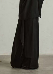 Novelty Black Asymmetrical Patchwork Button Wide Leg Pants Skirt