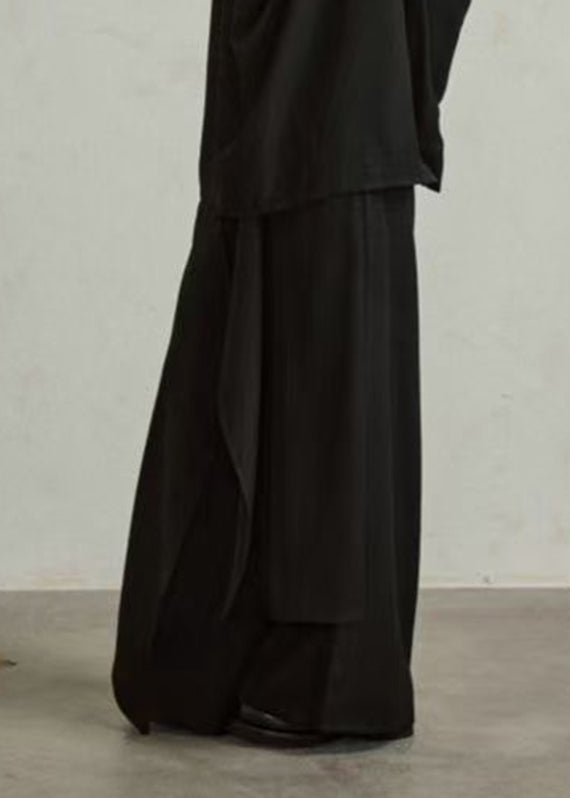 Novelty Black Asymmetrical Patchwork Button Wide Leg Pants Skirt