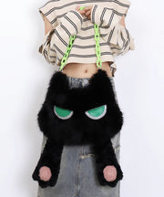 Novelty Black Cat Shaped Fuzzy Fur Fluffy Girls Handbags