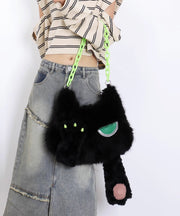 Novelty Black Cat Shaped Fuzzy Fur Fluffy Girls Handbags
