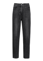 Novelty Black High Waist Pockets Straight Jeans