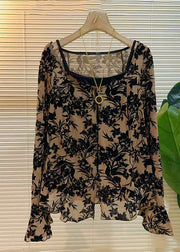 Novelty Black Hollow Out Button Tank And Shirts Two Pieces Set Flare Sleeve