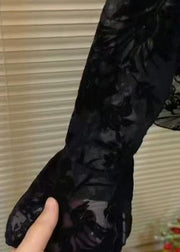 Novelty Black Hollow Out Button Tank And Shirts Two Pieces Set Flare Sleeve