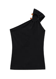 Novelty Black One Shoulder Asymmetrical Patchwork Vests Sleeveless