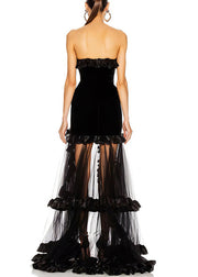 Novelty Black Ruffled Patchwork Tulle Party Dress Sleeveless