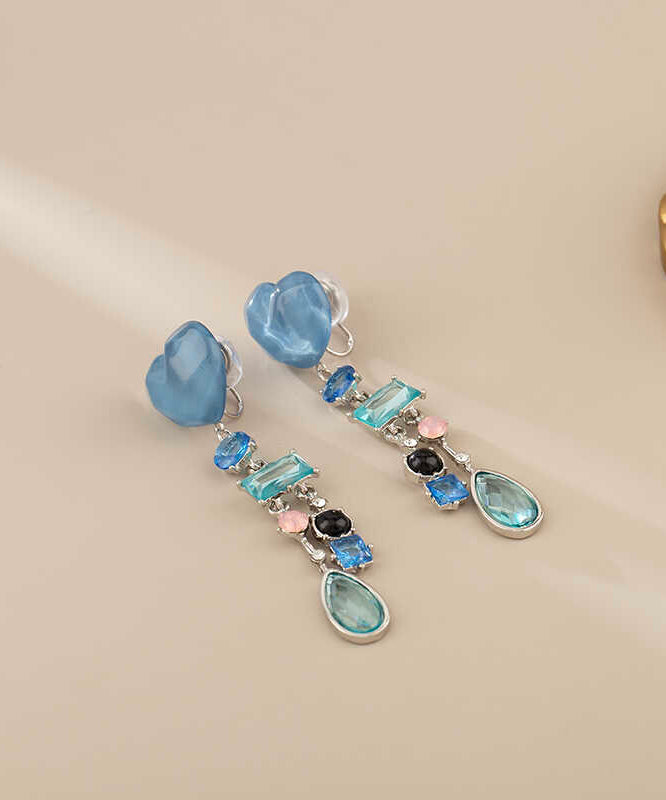 Novelty Blue Alloy Resin Glass Love Tassel Drop Earrings