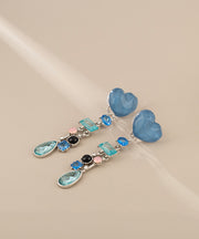 Novelty Blue Alloy Resin Glass Love Tassel Drop Earrings