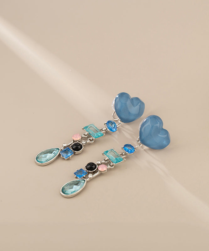 Novelty Blue Alloy Resin Glass Love Tassel Drop Earrings