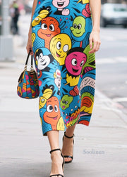 Novelty Blue Character Print Chiffon Straight Dresses Sleeveless