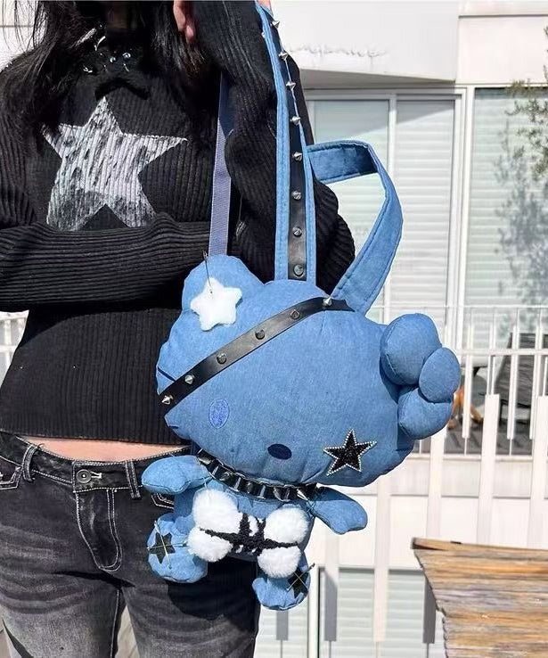 Novelty Blue Kitty Cat Asymmetrical Design Girls Backpack Bag