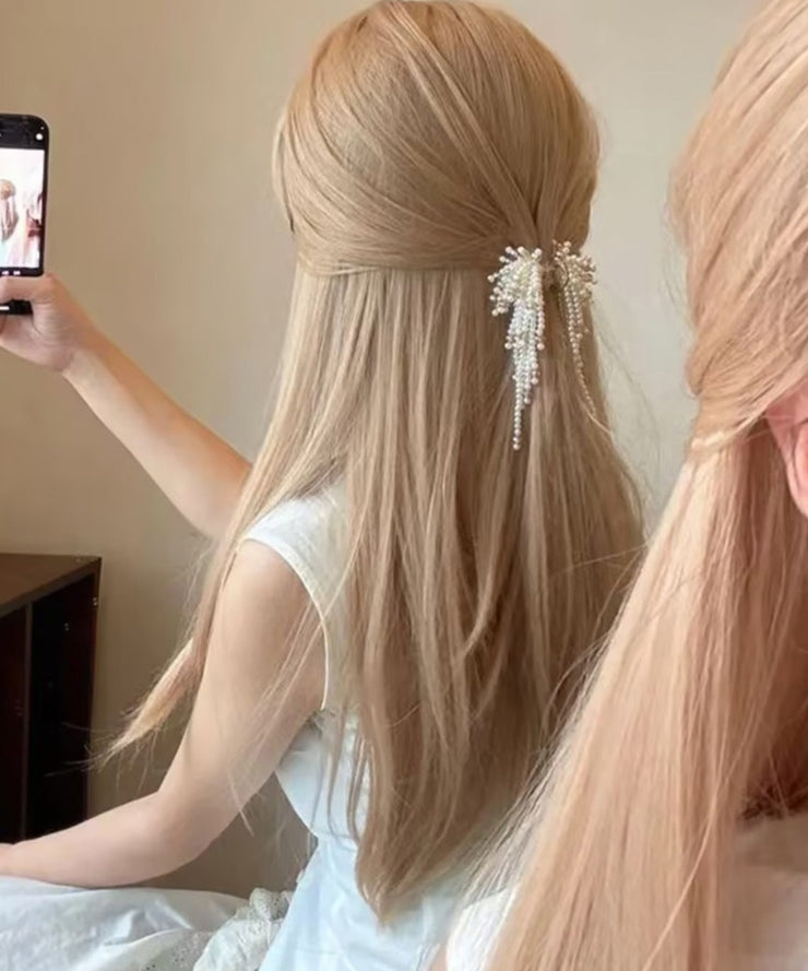 Novelty Champagne Alloy Beads Crystal Tassel Hairpin