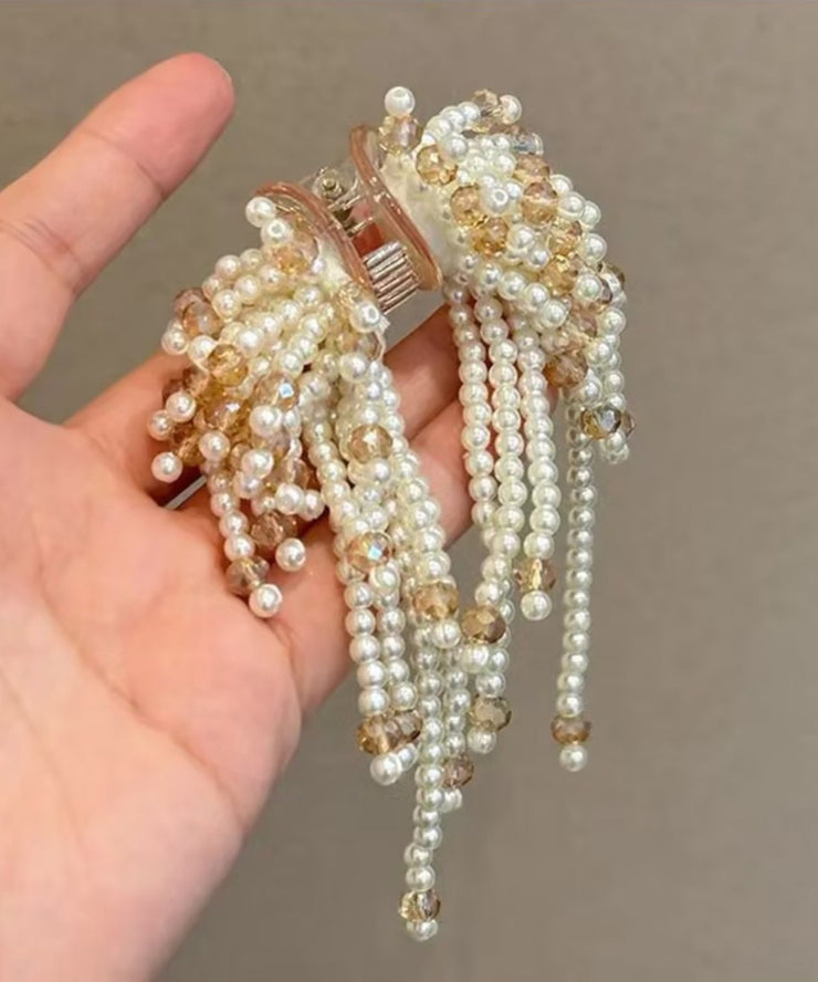 Novelty Champagne Alloy Beads Crystal Tassel Hairpin