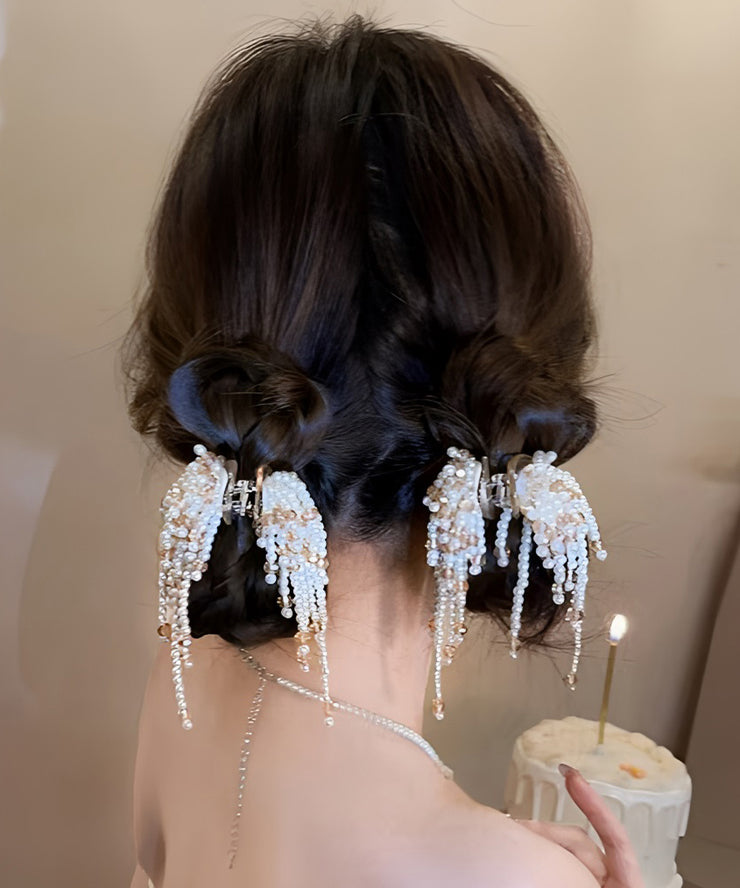 Novelty Champagne Alloy Beads Crystal Tassel Hairpin