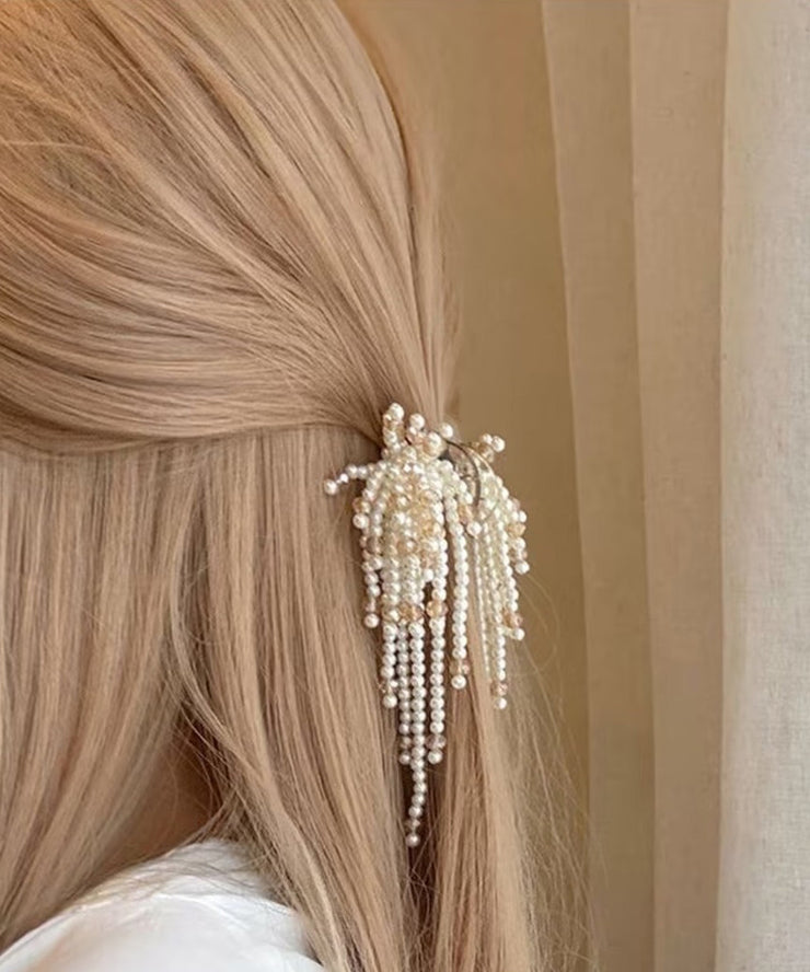 Novelty Champagne Alloy Beads Crystal Tassel Hairpin