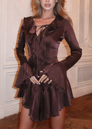 Novelty Coffee Flare Sleeve Holiday Mid Dress Flare Sleeve