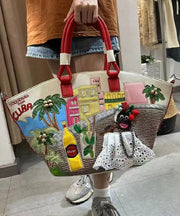 Novelty Embroidered Patchwork Faux Leather Tote Bag