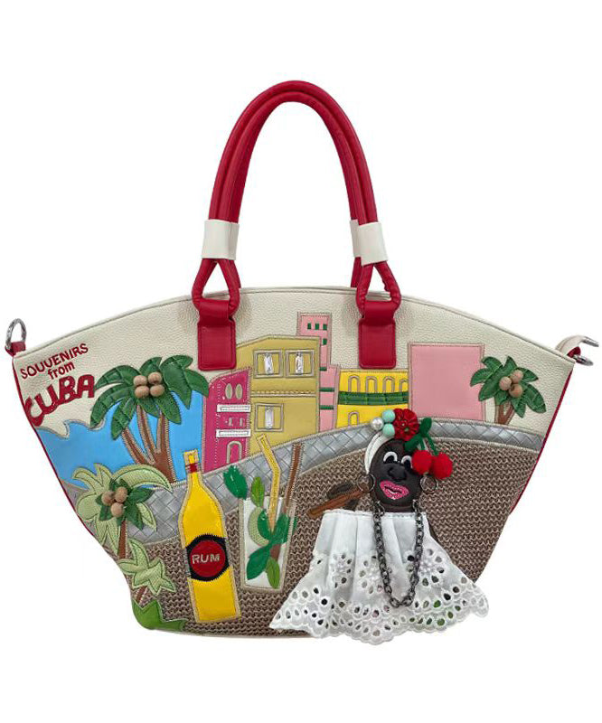 Novelty Embroidered Patchwork Faux Leather Tote Bag