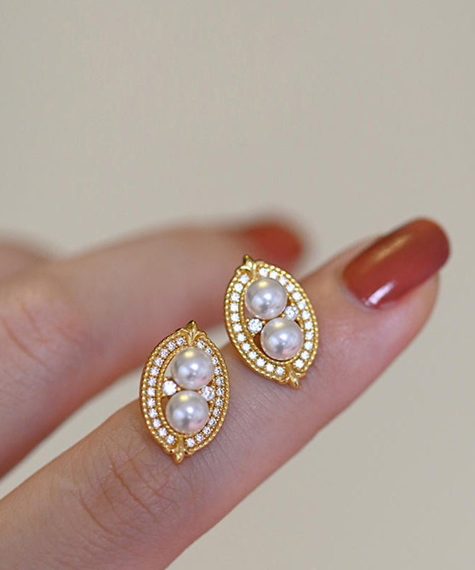 Novelty Gold Copper Overgild Zircon Pearl Water Drop Stud Earrings