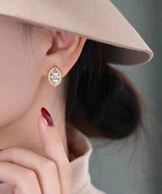 Novelty Gold Copper Overgild Zircon Pearl Water Drop Stud Earrings