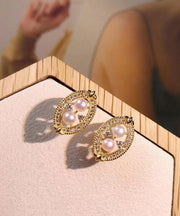 Novelty Gold Copper Overgild Zircon Pearl Water Drop Stud Earrings