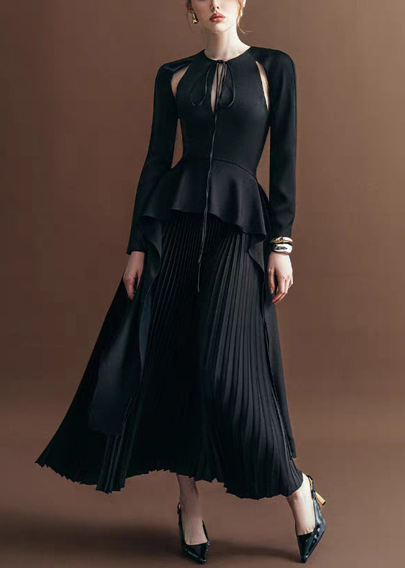 Novelty Khaki Wrinkled Lace Up Silk Long Dress Fall
