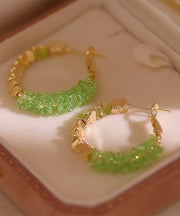 Novelty Light Green Copper Alloy Broken Silver Crystal Hoop Earrings