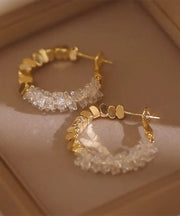 Novelty Light Green Copper Alloy Broken Silver Crystal Hoop Earrings