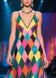 Novelty Multicolour Plaid Ruffled Silk Vestidos Dress Summer