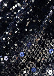 Novelty Navy Sequins Hollow Out Lace Up Knit Tops Fall
