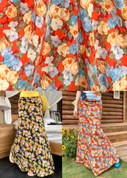 Novelty Orange Print High Waist Cotton Skirts Summer