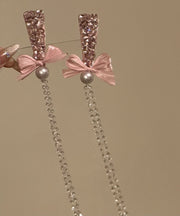 Novelty Pink Alloy Bow Zircon Tassel A Pair Hairpin