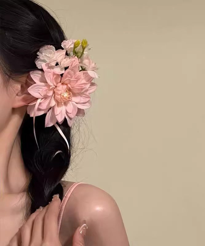 Novelty Pink Alloy Floral Ribbon Hairpin