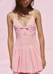 Novelty Pink Backless Striped Cotton Spaghetti Strap Dress Sleeveless