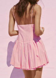 Novelty Pink Backless Striped Cotton Spaghetti Strap Dress Sleeveless