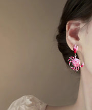 Novelty Pink Copper Overgild Crab Drop Earrings