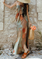 Novelty Print Tank And Side Open Skirts Silk Two-Piece Set Sleeveless