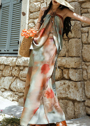 Novelty Print Tank And Side Open Skirts Silk Two-Piece Set Sleeveless