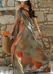 Novelty Print Tank And Side Open Skirts Silk Two-Piece Set Sleeveless