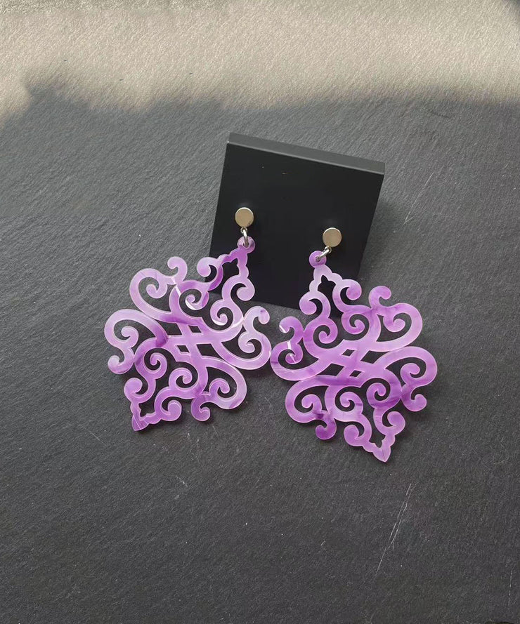 Novelty Purple Acrylic Hollow Out Cloud Drop Earrings