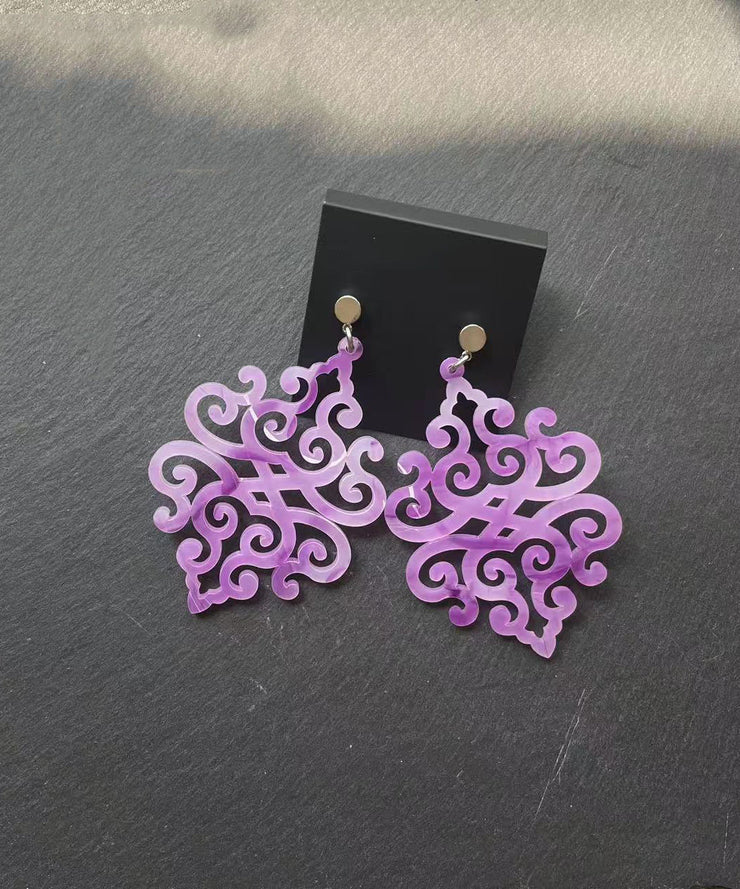 Novelty Purple Acrylic Hollow Out Cloud Drop Earrings