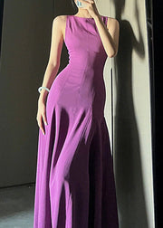 Novelty Purple O-Neck Patchwork Flattering Vacation Long Dresses Summer