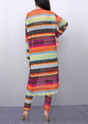 Novelty Rainbow Striped Tulle Long Dress And Pants Two Pieces Set Fall