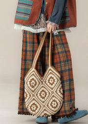 Novelty Red Plaid Pockets Tassel Wide Leg Pants Fall