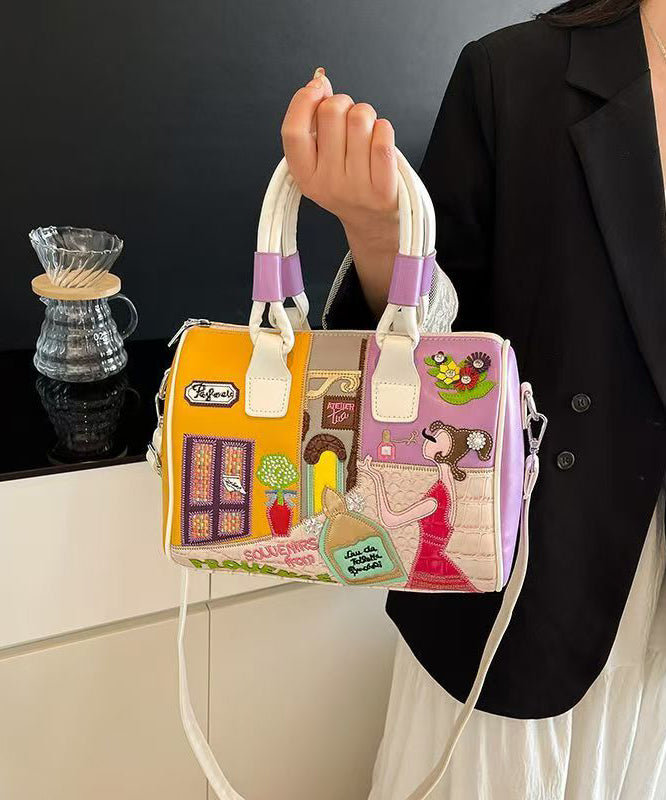 Novelty Rose Embroidered Patchwork Faux Leather Tote Handbag