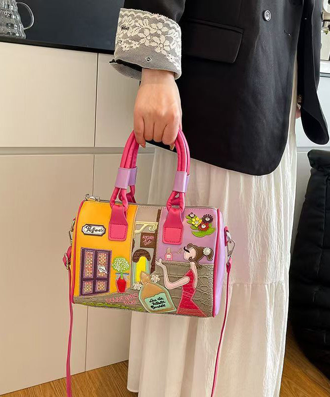 Novelty Rose Embroidered Patchwork Faux Leather Tote Handbag