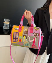 Novelty Rose Embroidered Patchwork Faux Leather Tote Handbag