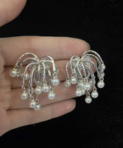 Novelty Silk Copper Pearl Fireworks Hoop Earrings