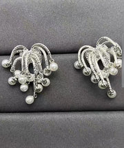 Novelty Silk Copper Pearl Fireworks Hoop Earrings