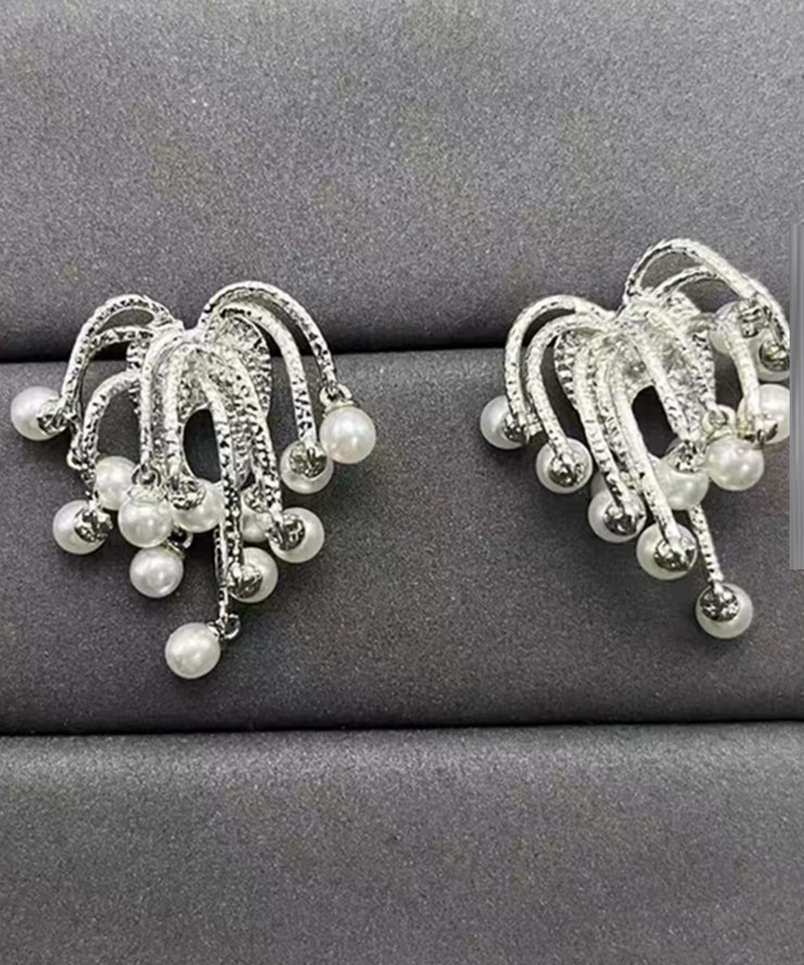 Novelty Silk Copper Pearl Fireworks Hoop Earrings