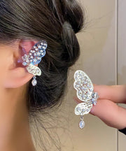 Novelty Silk Copper Zircon Hollow Out Butterfly Water Drop Stud Earrings